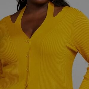 Sexy 2X Golden Yellow Ribbed Knit Holiday Button Stretch Front Sweater New